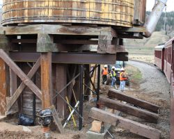 A closer work at the new foundation on the track side of the tank.