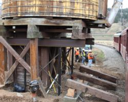 A closer work at the new foundation on the track side of the tank.