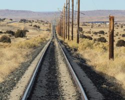 Looking westward from about mile 73 at what remains of the overhead in Jan 2020.