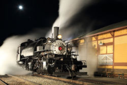 Clover Valley #4 simmers under a full winter moon beside the Sunol depot