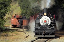 CVL #4 and train come around a horseshoe bend in the track just west of Brightside, the railroad's main yard.