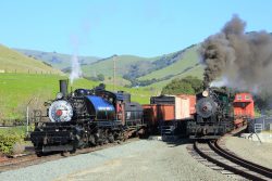 With two tracks coming into the Niles wye, we set up a shot with #4 and Skookum coming into the yard at the same time.