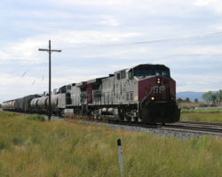 The Potash Local pulls onto the siding at Mack around 1030h