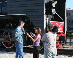 Even the local media was there, with WHBF (Channel 4) interviewing one member of the steam crew. My apologies to the reporter for capturing her with the worst possible look on her face, but this was the best of four shots.