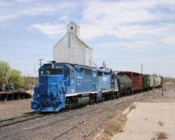 Passing through downtown Hatch, NM - note the elevator in the background.