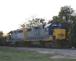 Just west of downtown Bartow, we find this work train tied up for the day. This unit would have started off life as L&N GP38-2 4110.