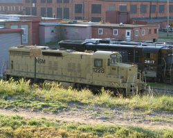 You just never know what you're going to find lurking in the backshops - what I believe to be an SD18 sits (along with a high-hood NS GE and another SD18) behind the Livingston shops.