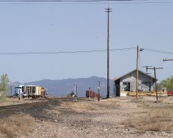 The Hurley yard, looking north. The building to the right is the former ATSF depot, now the SWRR's offices.