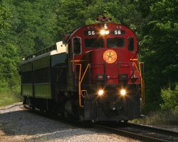 AM 56 at Brentwood, little more than a milepost to the railway now. Between West Fork and Winslow, the line runs through a tunnel of foliage - on the opposite side of the river from the highway.