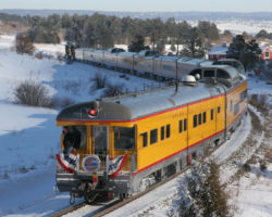 The St. Louis (UPP 102) brings up the rear as they start down the grade towards Colorado Springs.
