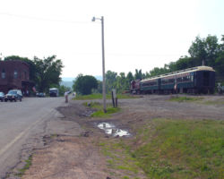 Downtown Chester with the morning passenger train and some of the locals waving