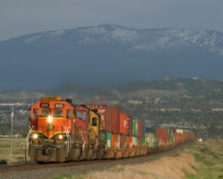 Once the afternoon rain storms had passed, I caught this westbound stacker in the evening light climbing out of Helena.
