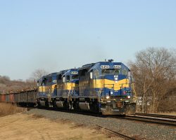 Three days after Christmas, on the 28th, ICE 6453, the ex-BCOL unit, leads a medium-sized manifest south near Pleasant Valley