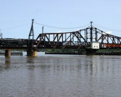 Steppin' out over the water on the ex-Milwaukee Sabula-Savanna swing bridge over the mighty Mississippi