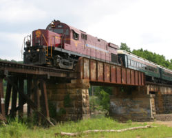 A bit wider view of the same bridge and train