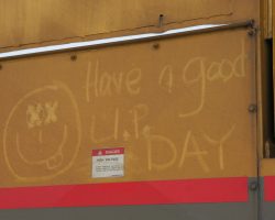I couldn't resist photographing this on the side of the CSU power that was sitting in the yard...