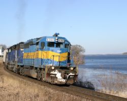 Another view of DME 6360 rolling along the river on Christmas Eve.