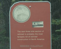 Past Sherrod is this sign - "The next three mile section of railroad is probably the most fantastic bit of railroad construction in North America." They might have a point...