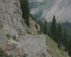 The most famous Palisades wall. The Palisades are a sheer rock face that was crossed using a retaining wall some 452ft long and 33ft high, made of cut stone and fitted together. It still holds up the road today, despite being 125 years old and having been constructed without any mortar.