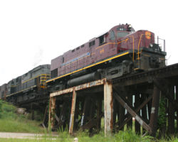 Back at the Lancaster bridge, we see 44 leading the freight northwards