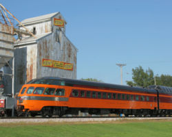 A shot of Skytop car "Cedar Rapids" with the Atalissa elevator in the background