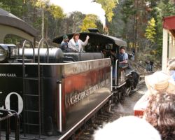 A friendly crew on the 40 as they sit in the hole on their downhill run at Hall Tunnel