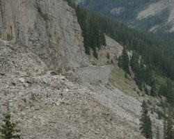 A look back at the Palisades from further along. My understanding is that the other, steeper grade is the old Alpine & South Park wagon toll road over Williams Pass.