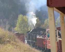 Pulling into the Silver Plume yard, where the power will be cut off and run around