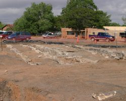 Turns out, when they started digging, they found an old Santa Fe two stall enginehouse. Here's the base from the northeast side.
