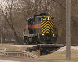 Crossing one of the low wooden trestles along the line