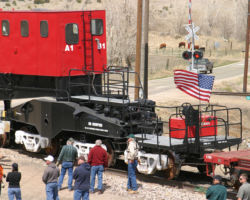 Just the end platform of the car - the warning reads: No Humping - No Flat Switching Without Motive Power
