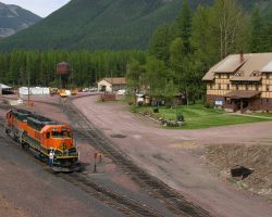 Well, it is an idyllic lodge in the wilderness, and it happens to back up to BNSF's mainline and yard at Essex, MT.
