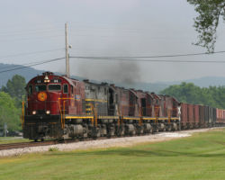 Running in hazy sunlight again at West Fork as the train crests a very minor summit