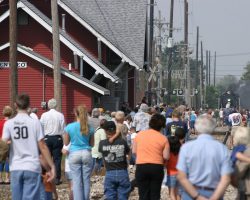 As with any steam excursion, there are people everywhere. While certainly I saw plenty of idiot fans, the general public wasn't much better in some cases. Here we are at Geneseo, and yes, the train really is moving towards us. (DJH Photo)