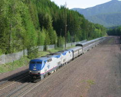 First train of Thursday (29-May-2003) morning - Amtrak's eastbound Empire Builder at Essex