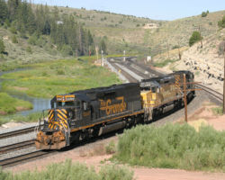 DRGW 5371, UP 3288, and DRGW 5390 speeding away from me at Kyune