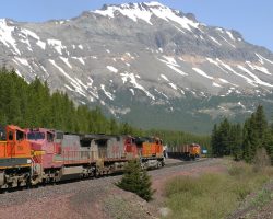 A meet between two BNSFs near the summit of Marias Pass