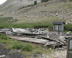 The remains of the boarding house that was built to replace the facilities inside the enginehouse that were destroyed in the 1906 fire. The facility saw only a few years worth of service before the line was abandoned, but managed to stand until sometime in the 1960s.