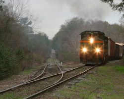 Meeting the old original Georgia & Florida Railway (the one from the early 1900s) mainline at Norman Junction. By this time, the light is nearly gone and it's really starting to rain.