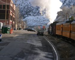 Almost back, the line travels right down through the heart of town.