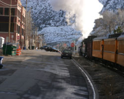 Almost back, the line travels right down through the heart of town.