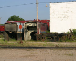 Some hoods, including one off of a Belt Railway unit, sitting around