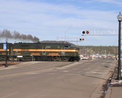 Pulling hard out of the depot, the Alcos put on a decent show. Not as good as steam, but you have to love the sound.