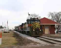 BICB-24 passing the Wilton depot and train order semaphore