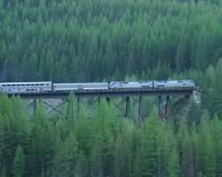 Amtrak's westbound Empire Builder crossing Sheep Creek trestle, just east of Essex, on Thursday night