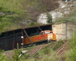 BNSF 4746 emerges from one of the many showsheds near Java East.