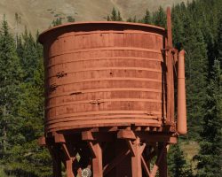Today, Baker Tank on Boreas Pass, originally the post-1906 Alpine Tunnel tank (and as seen here in 2002), is the only other surviving South Park tank on its original site. The other, of course, is the Tunnel Gulch tank seen previously.