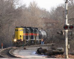 With the road power cut off, the yard guys take 403, 400, and 468 to pull apart the train.