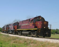 Blasting along at track speed through the curves north of Seligman, MO