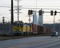 CIC 107 makes its way over the rickety track following First Avenue in Iowa City in "interesting" light